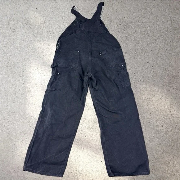 Vintage 90's Carhartt R01 BLK Black Duck Double Knee Bib Overalls Size 42x30 - Picture 3 of 6